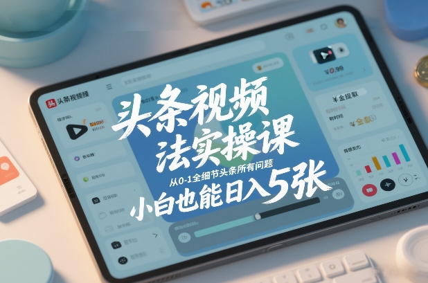 头条视频玩法实操课，从0-1全细节头条所有问题，小白也能日入5张-恒创联盟资源网