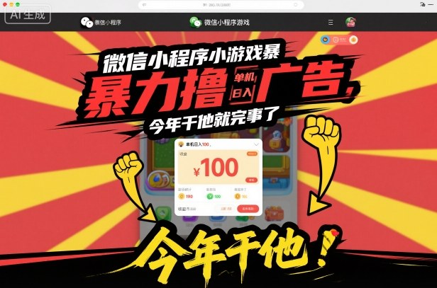 微信小程序小游戏暴力撸广告，单机日入100，今年干他就完事了-恒创联盟资源网