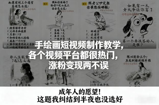 手绘画短视频制作教学，各个视频平台都很热门，涨粉变现两不误-恒创联盟资源网
