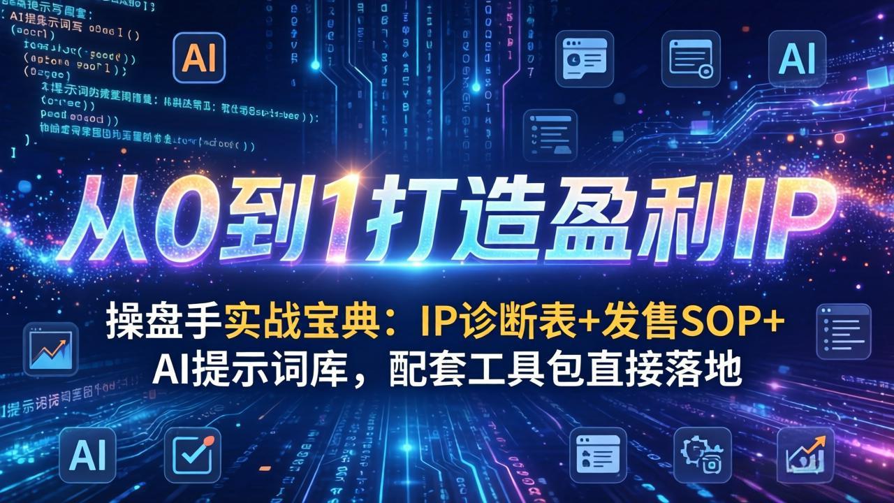 操盘手实战宝典：IP诊断表+发售SOP+AI提示词库，配套工具包直接落地，从0到1打造盈利IP-恒创联盟资源网