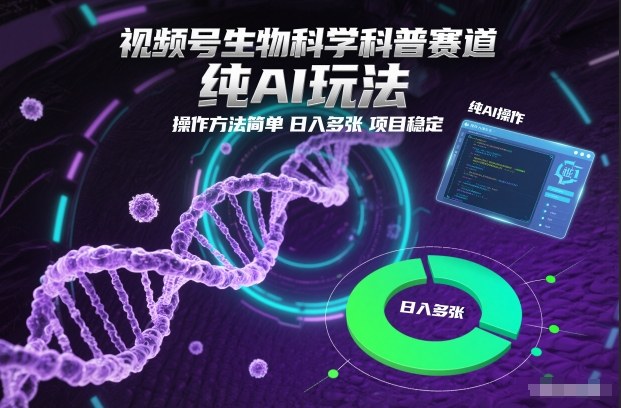视频号生物科学科普赛道,纯AI玩法,操作方法简单,日入多张,项目稳定-恒创联盟资源网