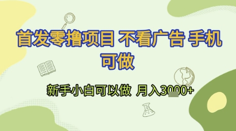 首发零撸项目 不看广告 手机可做 新手小白可以做 月入3k+【揭秘】-恒创联盟资源网