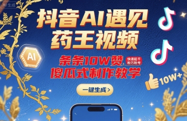 抖音AI遇见药王视频,条条10W赞,快速起千粉万粉号,傻瓜式制作教学-恒创联盟资源网