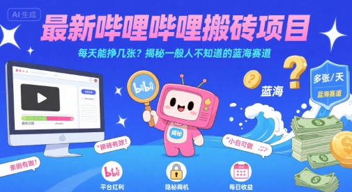 最新哔哩哔哩上B站搬砖项目，每天能挣几张？揭秘一般人不知道的蓝海赛道-恒创联盟资源网
