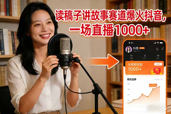 读稿子讲故事赛道爆火抖音，一场直播日入1000+-恒创联盟资源网