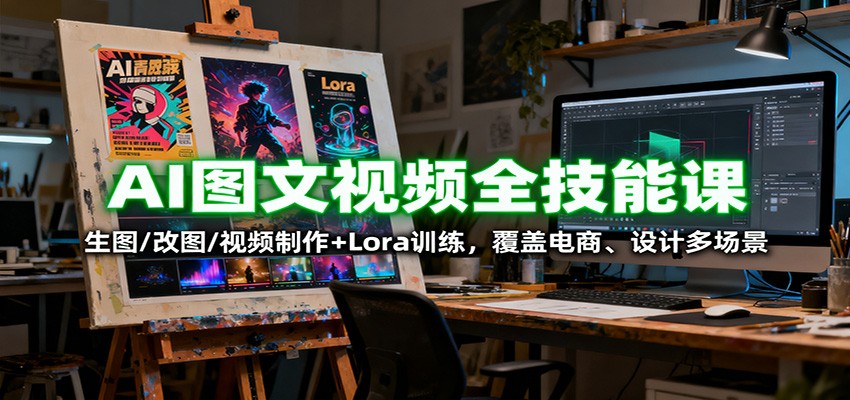 AI图文视频全技能课：生图/改图/视频制作+Lora训练，覆盖电商 、设计多场景-恒创联盟资源网