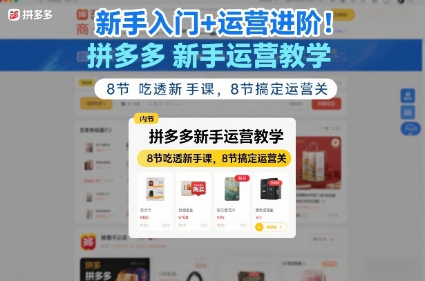 新手入门+运营进阶！拼多多新手运营教学，8节吃透新手课，8节搞定运营关-恒创联盟资源网