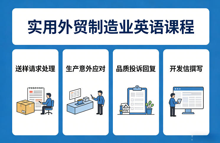 实用外贸制造业英语课程，教你专业处理送样请求、应对生产意外、回复品质投诉、撰写开发信等-恒创联盟资源网