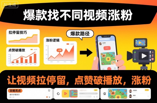 爆款找不同视频涨粉，让视频拉停留，实现点赞，破播放，涨粉-恒创联盟资源网