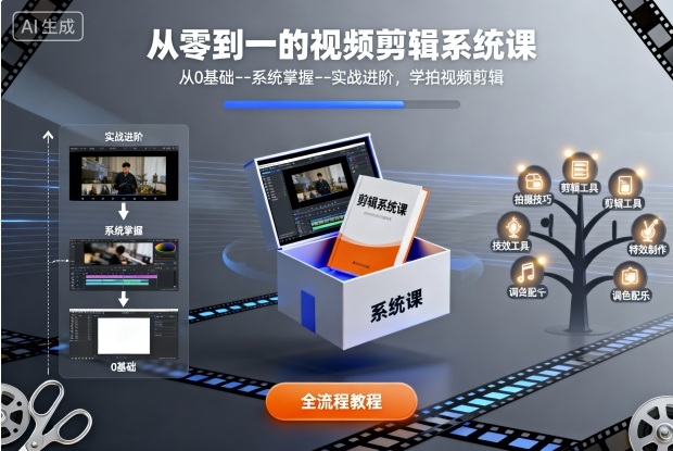 从零到一的视频剪辑系统课，从0基础–系统掌握–实战进阶，学拍视频剪辑-恒创联盟资源网