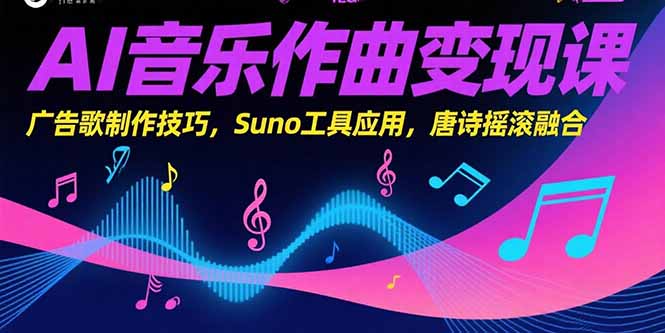 AI音乐作曲变现课，广告歌制作技巧，Suno工具应用，唐诗摇滚融合-恒创联盟资源网