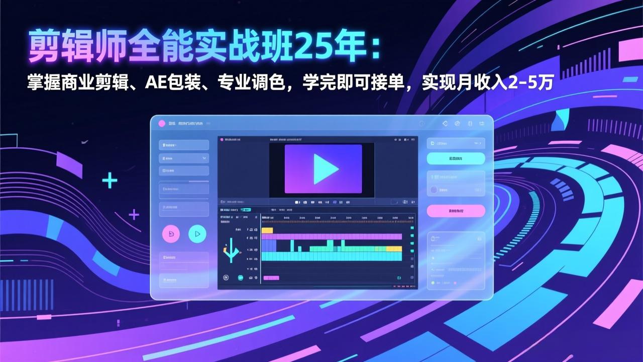 剪辑师全能实战班25年：掌握商业剪辑、AE包装、专业调色，学完即可接单，实现月收入2-5万-恒创联盟资源网