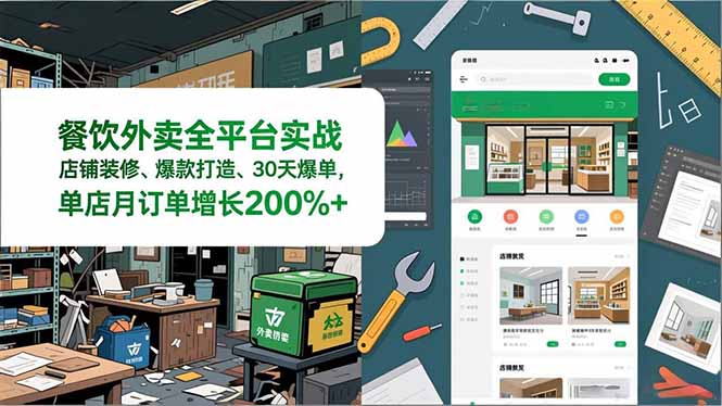 餐饮外卖全平台实战,店铺装修、爆款打造、30天爆单,手把手教学,单店月订单增长200%+-恒创联盟资源网