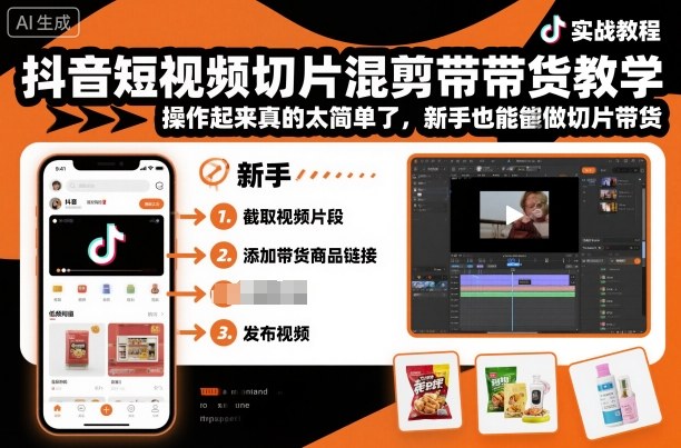 抖音短视频切片混剪带货教学，操作起来真的太简单了，新手也能做切片带货-恒创联盟资源网