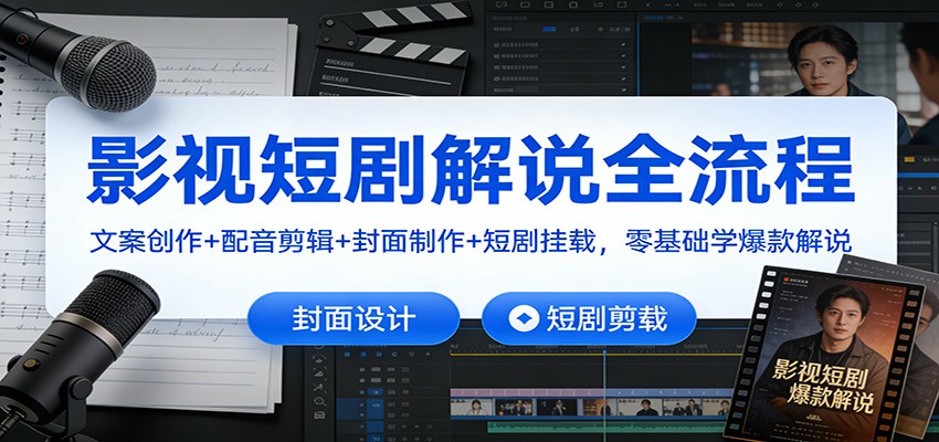 影视短剧解说全流程：文案创作+配音剪辑+封面制作+短剧挂载，零基础学爆款解说-恒创联盟资源网