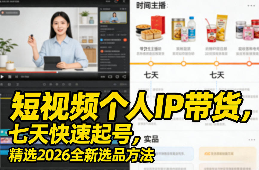 短视频个人IP带货，七天快速起号，精选2026全新选品方法-恒创联盟资源网