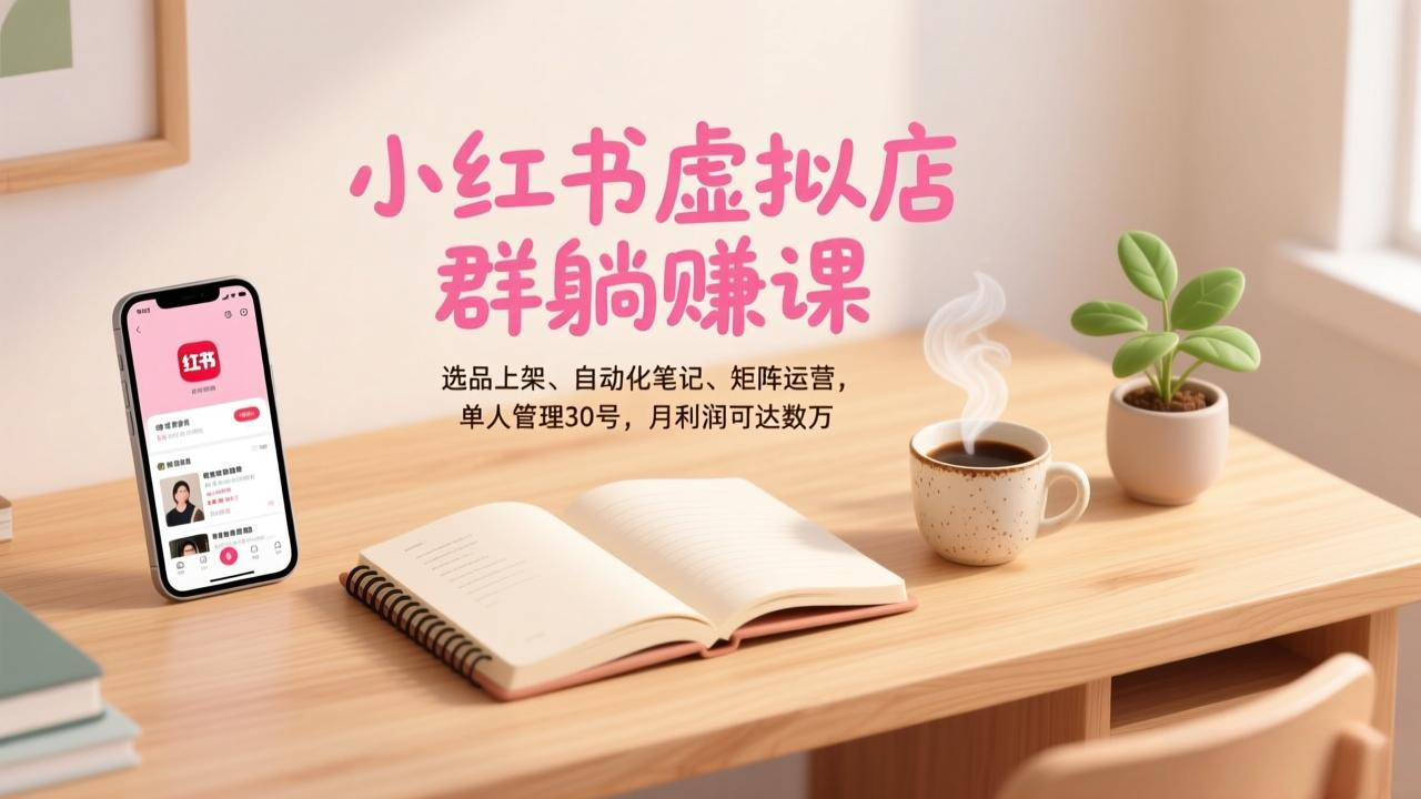 小红书虚拟店群躺赚课，选品上架、自动化笔记、矩阵运营，单人管理30号，月利润可达数万-恒创联盟资源网