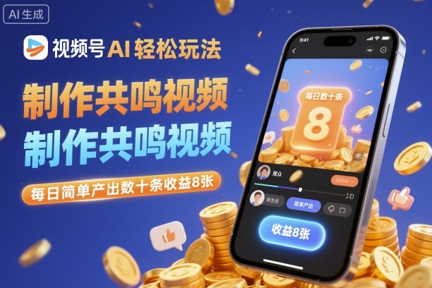 视频号AI轻松玩法，制作共鸣视频，每日简单产出数十条收益8张-恒创联盟资源网