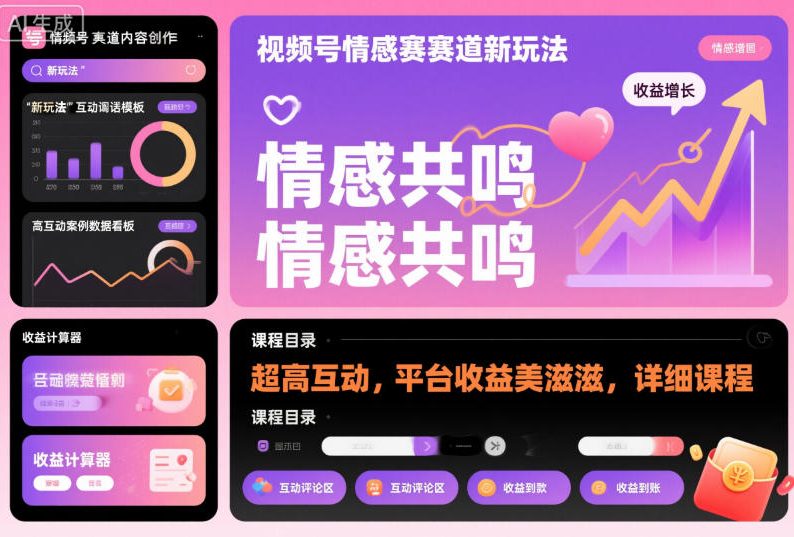 视频号情感赛道新玩法，超高互动，平台收益美滋滋，详细课程-恒创联盟资源网