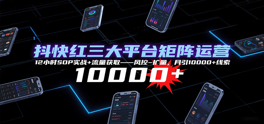 抖快红三大平台矩阵运营,12小时SOP实战+流量获取-风控-扩量,月引10000+线索-恒创联盟资源网