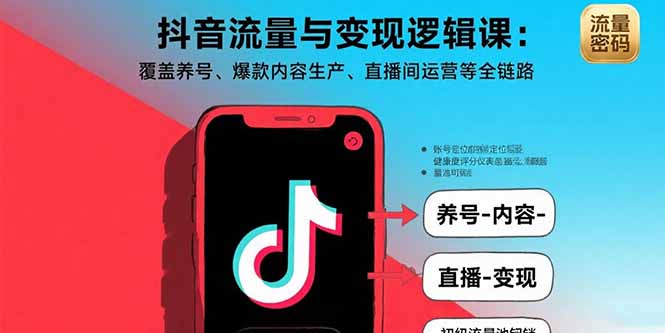 抖音流量与变现逻辑课:覆盖养号、爆款内容生产、直播间运营等全链路-恒创联盟资源网