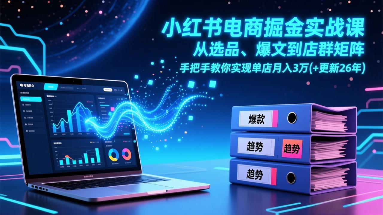 小红书电商掘金实战课，从选品、爆文到店群矩阵，手把手教你实现单店月入3万+(更新26年-恒创联盟资源网