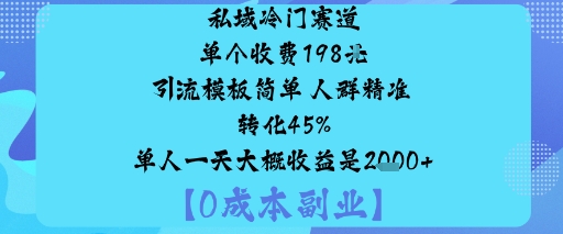 私域冷门赛道:单个收费198米引流模板简单人群精准转化45%单人一天大概收益是1k+-恒创联盟资源网