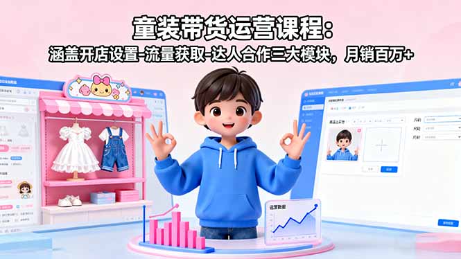 童装带货运营课程:涵盖开店设置-流量获取-达人合作三大模块,月销百万+-恒创联盟资源网