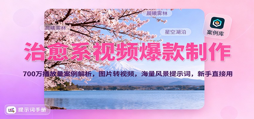 治愈系视频爆款制作,700万播放量案例解析,图片转视频,海量风景提示词,新手直接用-恒创联盟资源网