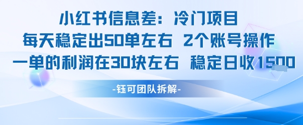小红书信息差冷门项目一单利润30块每天稳定1.5k左右2个账号操作-恒创联盟资源网