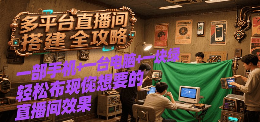 多平台直播间搭建全攻略，一部手机+一台电脑+一块绿布轻松实现你想要的直播间效果-恒创联盟资源网
