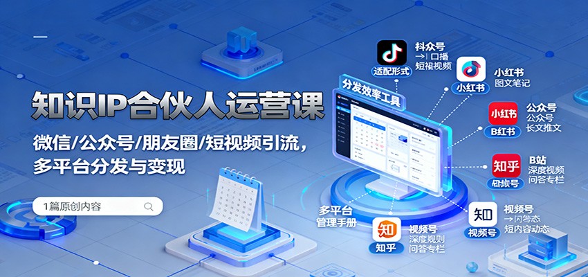 知识IP合伙人运营课：微信/公众号/朋友圈/短视频引流，多平台分发与变现-恒创联盟资源网