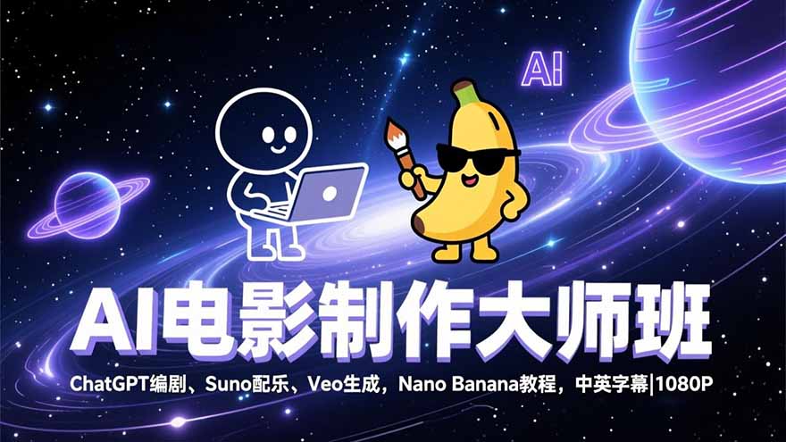 AI电影制作大师班:ChatGPT编剧、Suno配乐、Veo生成,Nano Banana教程,中英字幕|1080P-恒创联盟资源网