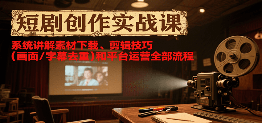 短剧创作实战课，系统讲解素材下载、剪辑技巧(画面/字幕去重)和平台运营全部流程-恒创联盟资源网