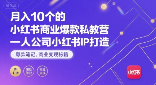 月入10个的小红书商业爆款私教营，一人公司小红书IP打造，爆款笔记，商业变现秘籍-恒创联盟资源网