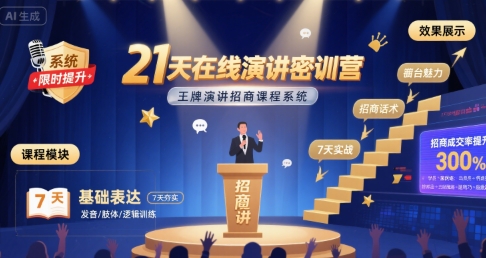 21天在线演讲密训营，王牌演讲招商课程系统-恒创联盟资源网
