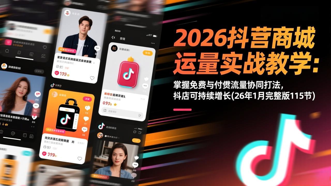 2026抖音商城运营实战教学：掌握免费与付费流量协同打法，抖店可持续增长(26年1月完整版115节-恒创联盟资源网