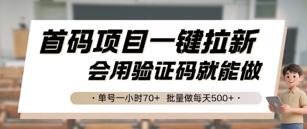 首码项目一键拉新，会用验证码就能做 单号一小时70+，批量做每天5张【揭秘】-恒创联盟资源网