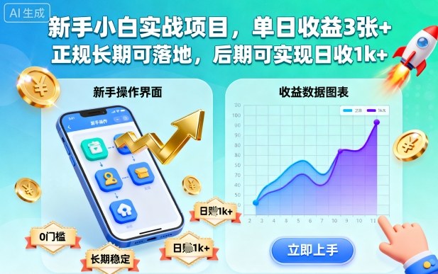 新手小白实战项目，单日收益3张+，正规长期可落地，后期可实现日收1k+【揭秘】-恒创联盟资源网