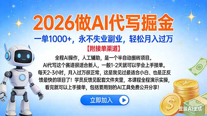 2026做AI代写掘金,一单1000+,永不失业副业,轻松月入过万-恒创联盟资源网