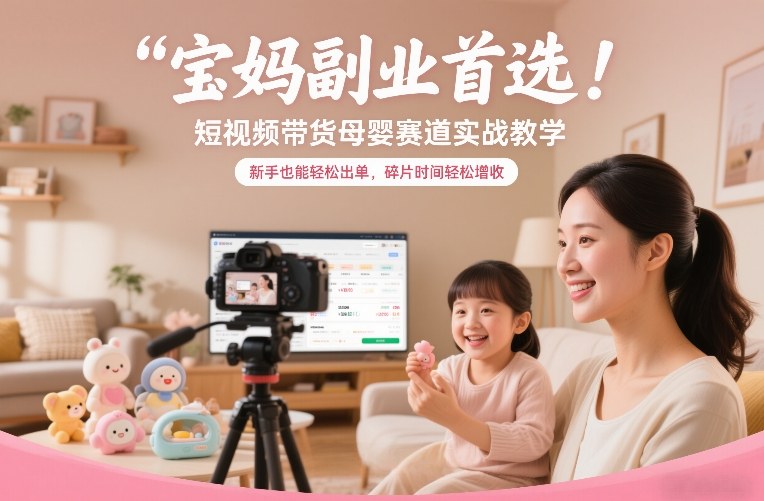 宝妈副业首选！短视频带货母婴赛道实战教学，新手也能轻松出单，碎片时间轻松增收-恒创联盟资源网
