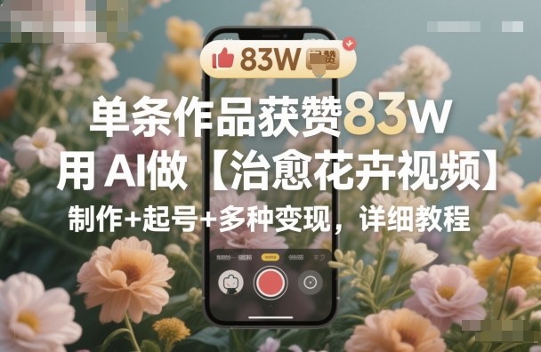 单条作品获赞83W，用AI做【治愈花卉视频】，制作+起号+多种变现，详细教程-恒创联盟资源网