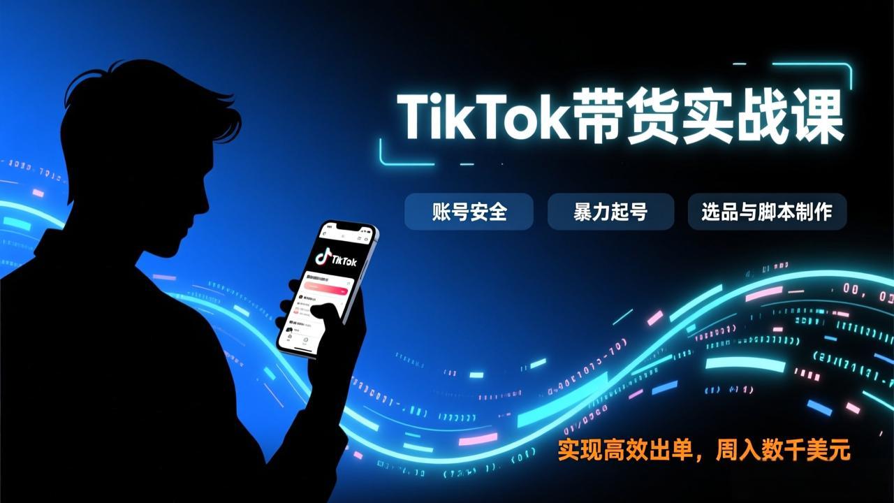 TikTok带货实战课,涵盖账号安全、暴力起号、选品与脚本制作,实现高效出单,周入数千美元-恒创联盟资源网