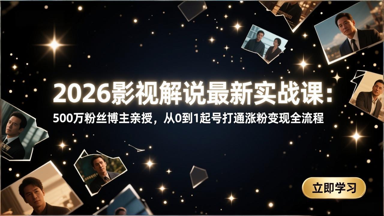 2026影视解说最新实战课：500万粉丝博主亲授，从0到1起号打通涨粉变现全流程-恒创联盟资源网