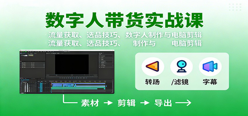 数字人变现实战课:流量获取、选品技巧、数字人制作与电脑剪辑-恒创联盟资源网