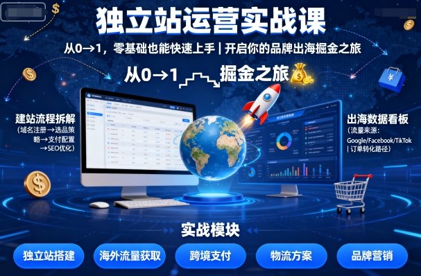 独立站运营实战课，从0到1，零基础也能快速上手，开启你的品牌出海掘金之旅-恒创联盟资源网