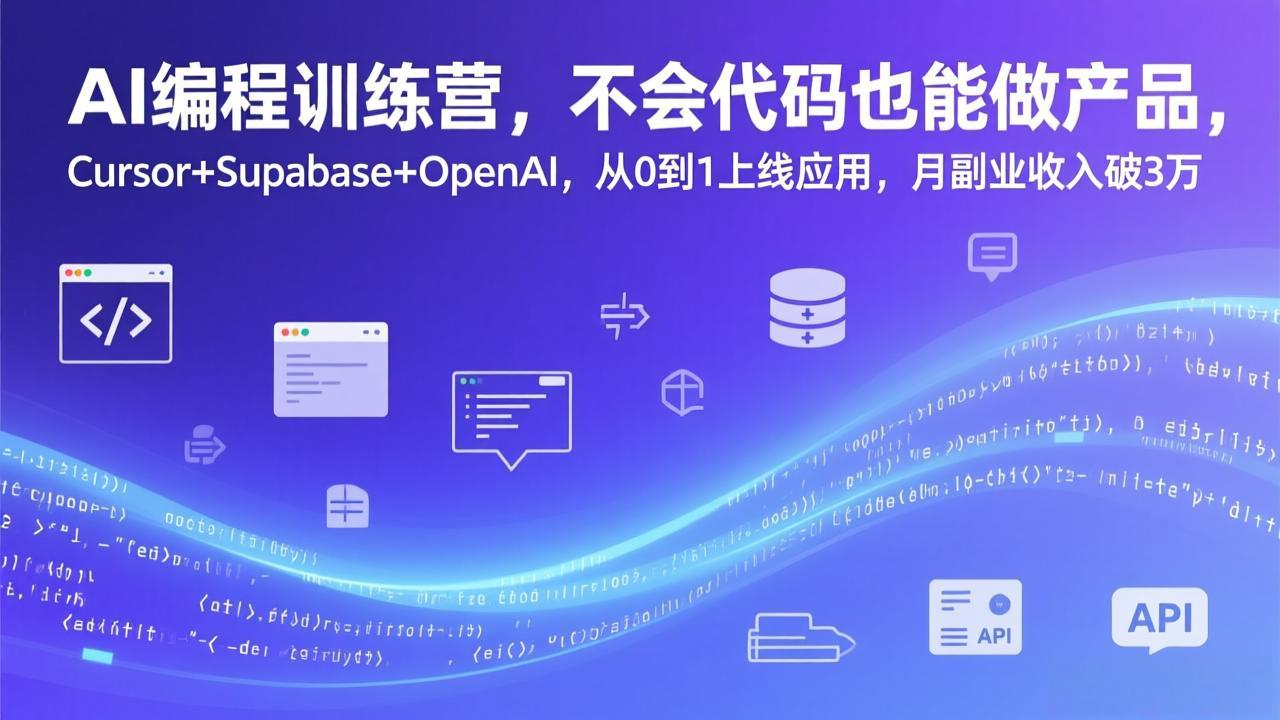AI编程训练营,不会代码也能做产品,Cursor+Supabase+OpenAI,从0到1上线应用,月副业收入破3万-恒创联盟资源网