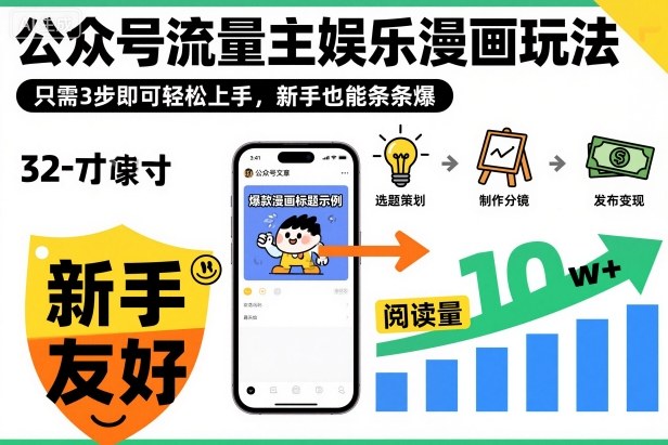 公众号流量主娱乐漫画玩法,只需3步即可轻松上手,新手也能条条爆-恒创联盟资源网