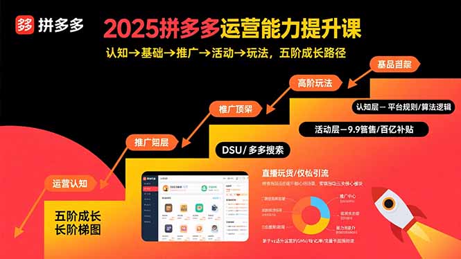 2025拼多多运营能力提升课:认知→基础→推广→活动→玩法,五阶成长路径-恒创联盟资源网