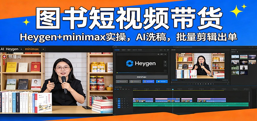 图书短视频带货：Heygen+minimax实操，AI洗稿 ，批量剪辑出单-恒创联盟资源网